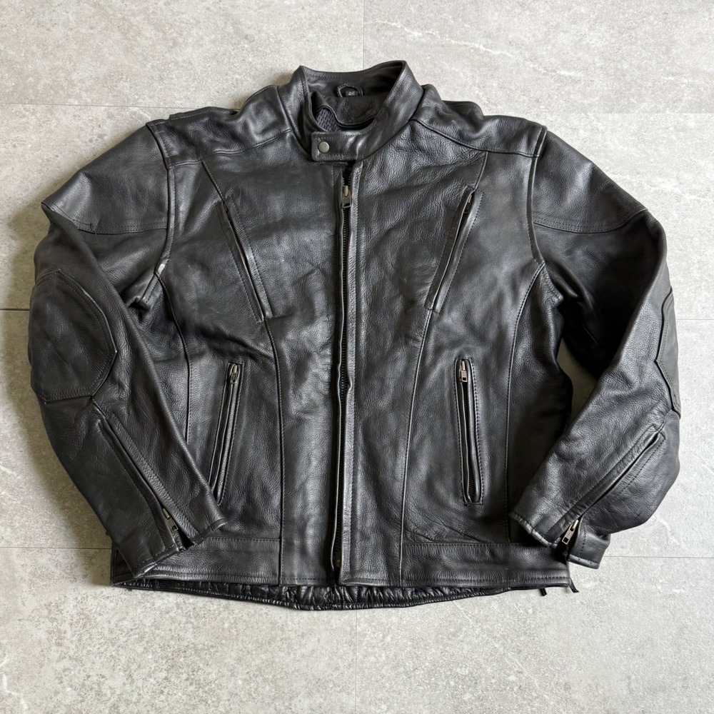 Vintage Black Leather Biker Motorcycle Jacket Size 46